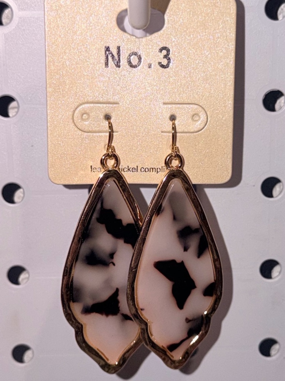 Black and Cream Teardrop Dangle Earrings